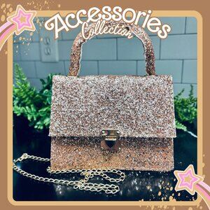 ✅ Elegant Glittery Brown Mini Handbag with Gold Chain Strap